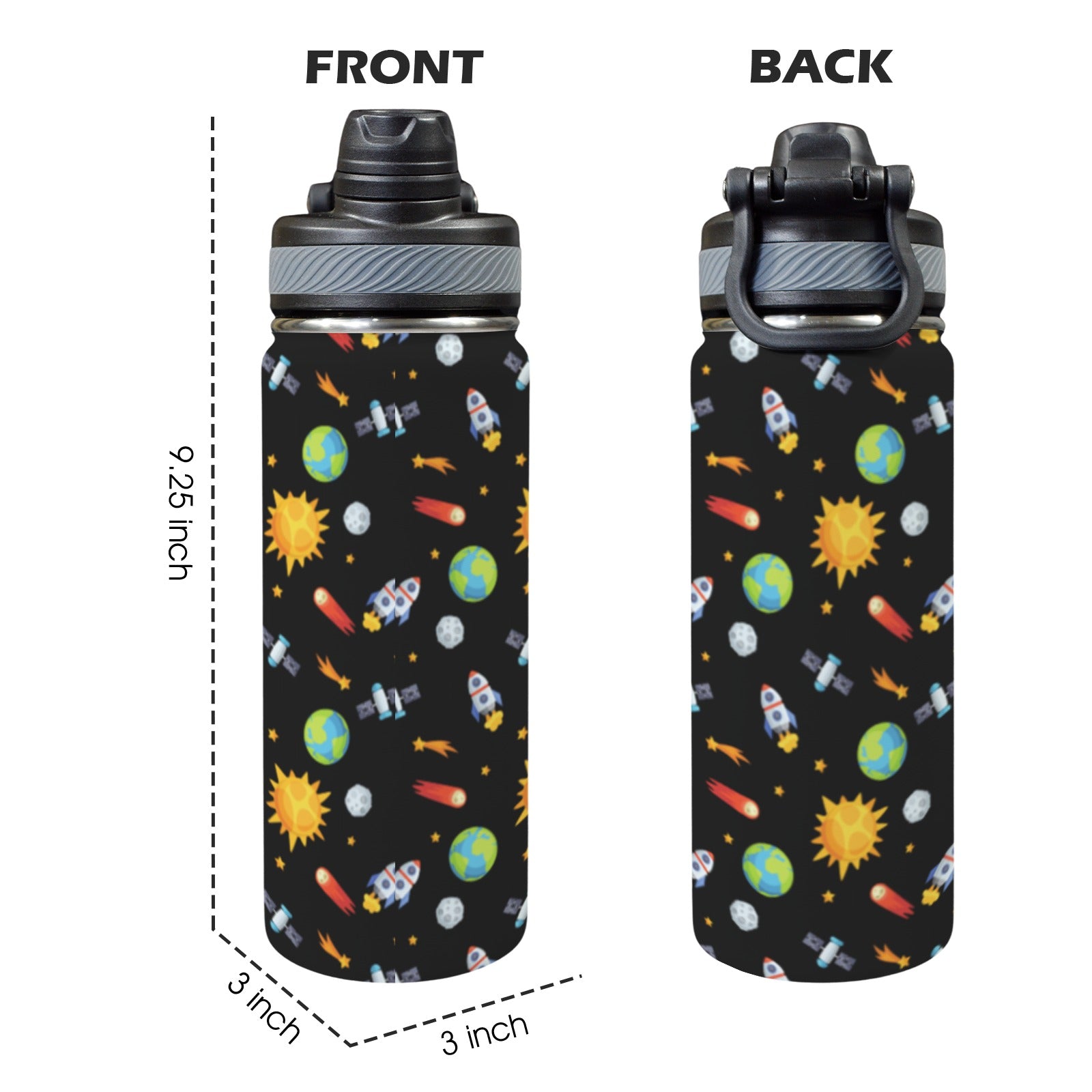 Busy Space - Insulated Water Bottle with Dual-Use Lid (18oz) Insulated Water Bottle with Dual-Use Lid (18oz) Printed Offshore Sci Fi