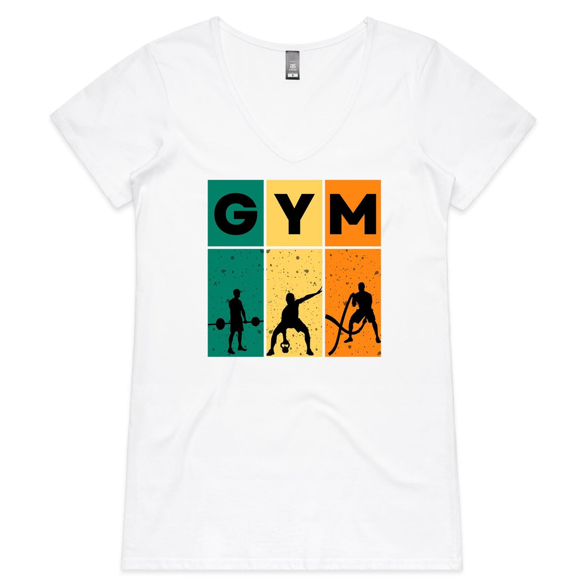 Gym - Womens V-Neck T-Shirt White Womens Fitness V-Neck Fitness