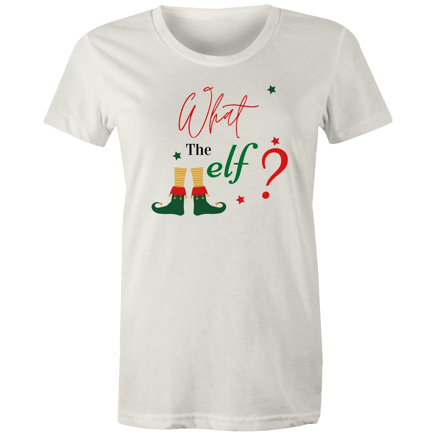 What The Elf, Christmas - Womens T-shirt Natural Womens Christmas T-shirt Christmas Printed In Australia