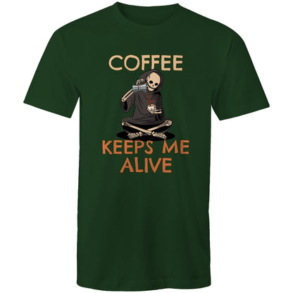Skeleton, Coffee Keeps Me Alive - Mens T-Shirt Forest Green Mens T-shirt Coffee