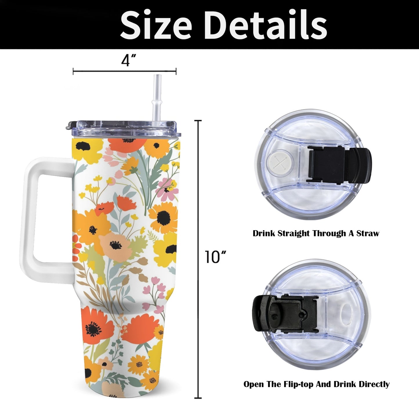 Fun Floral - 40oz Tumbler with White Handle