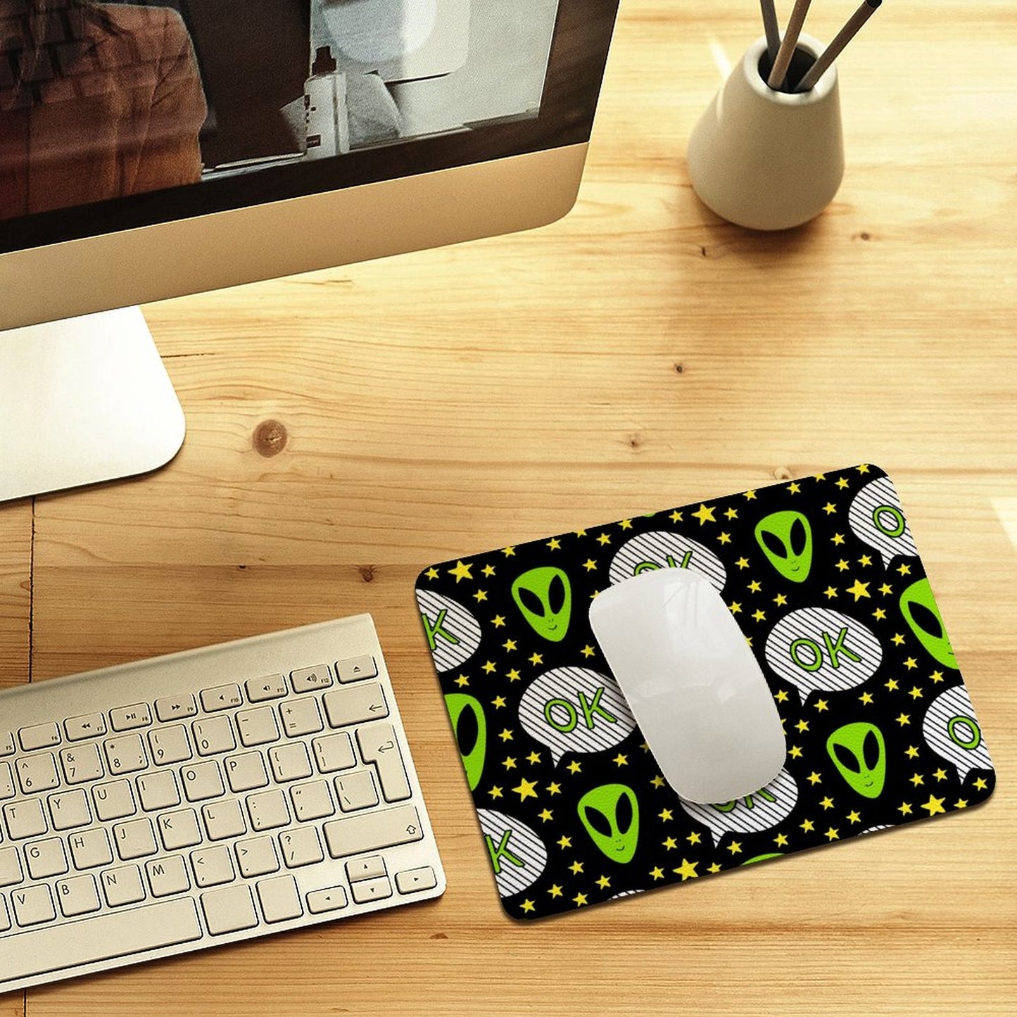 Alien Hello - Leather Mouse Pad