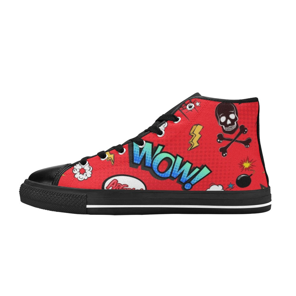 Comic Book Red - Kids High Top Canvas Shoes