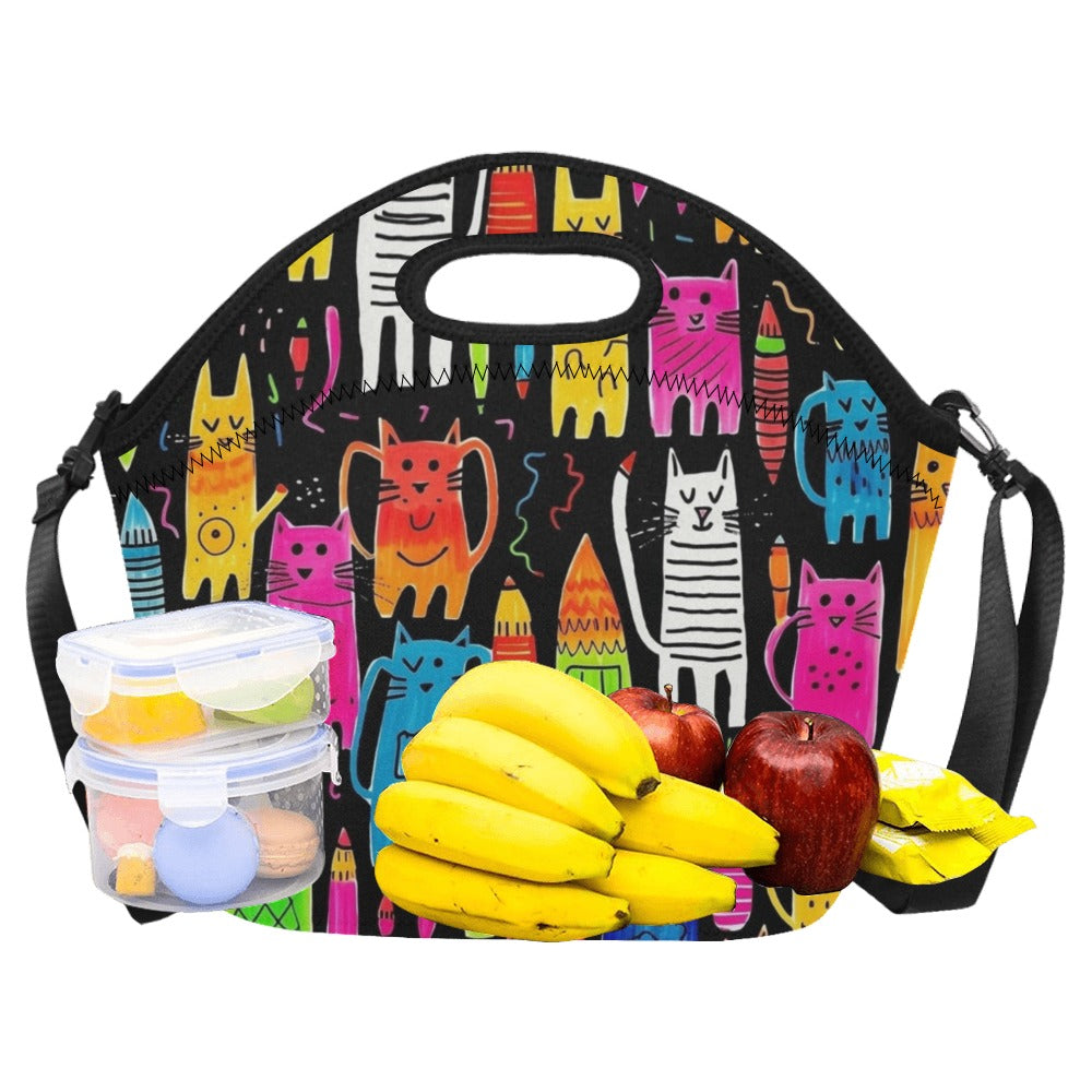 Colourful Cats - Neoprene Lunch Bag/Large Neoprene Lunch Bag/Large animal Printed Offshore