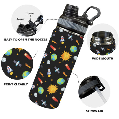 Busy Space - Insulated Water Bottle with Dual-Use Lid (18oz) Insulated Water Bottle with Dual-Use Lid (18oz) Printed Offshore Sci Fi