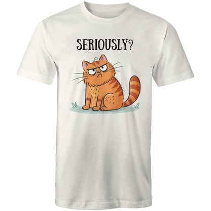 Cat Seriously? - Mens T-Shirt Natural Mens T-shirt animal Printed In Australia