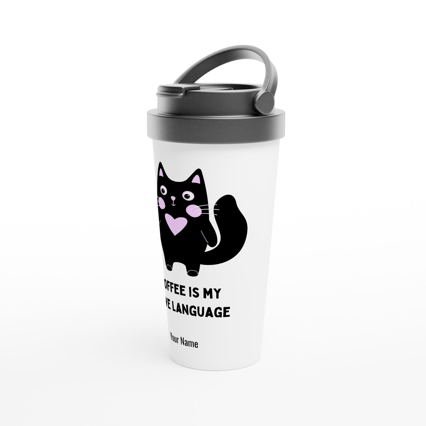 Personalised - Coffee Is My Love Language - White 15oz Stainless Steel Travel Mug Personalised Travel Mug animal Coffee