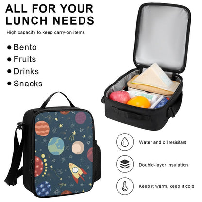 Rocket And Planets In Space - School Backpack Three Piece Set