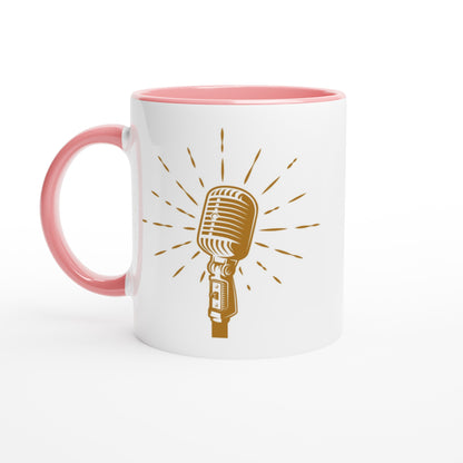 Retro Microphone - White 11oz Ceramic Mug with Colour Inside Ceramic Pink Colour 11oz Mug Globally Fulfilled Music Retro