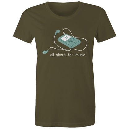 All About The Music, Music Player - Womens T-shirt Army Womens T-shirt music retro tech