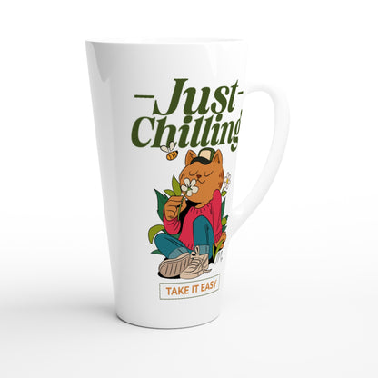 Just Chilling, Take It Easy - White Latte 17oz Ceramic Mug Latte Mug animal Globally Fulfilled