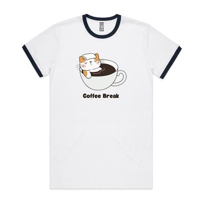 Coffee Break, Cat - Staple Ringer Tee