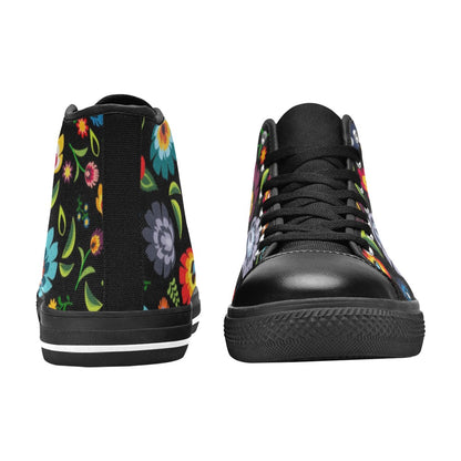 Folk Floral - Women's High Top Canvas Shoes