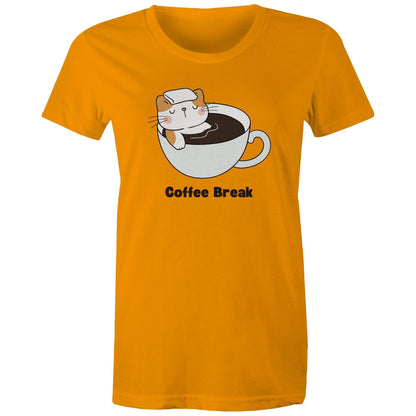 Cat Coffee Break - Womens T-shirt Orange Womens T-shirt animal Coffee Printed In Australia