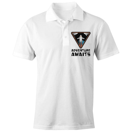 Adventure Awaits - Chad S/S Polo Shirt, Printed White Polo Shirt Space