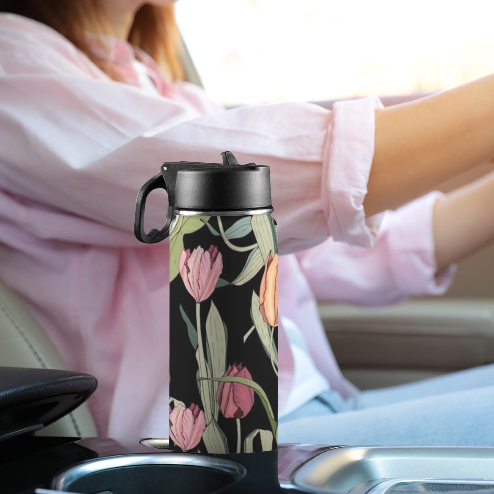 Tulips - Insulated Water Bottle with Straw Lid (18oz) Insulated Water Bottle with Swing Handle