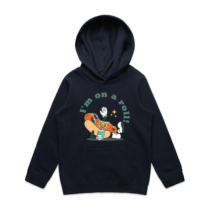 Hot Dog, I'm On A Roll - Youth Supply Hood Navy Kids Hoodie Food Retro