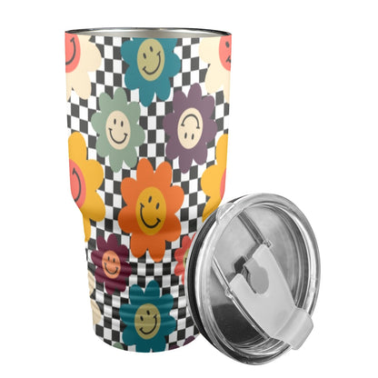 Happy Retro Flowers - 30oz Insulated Stainless Steel Mobile Tumbler