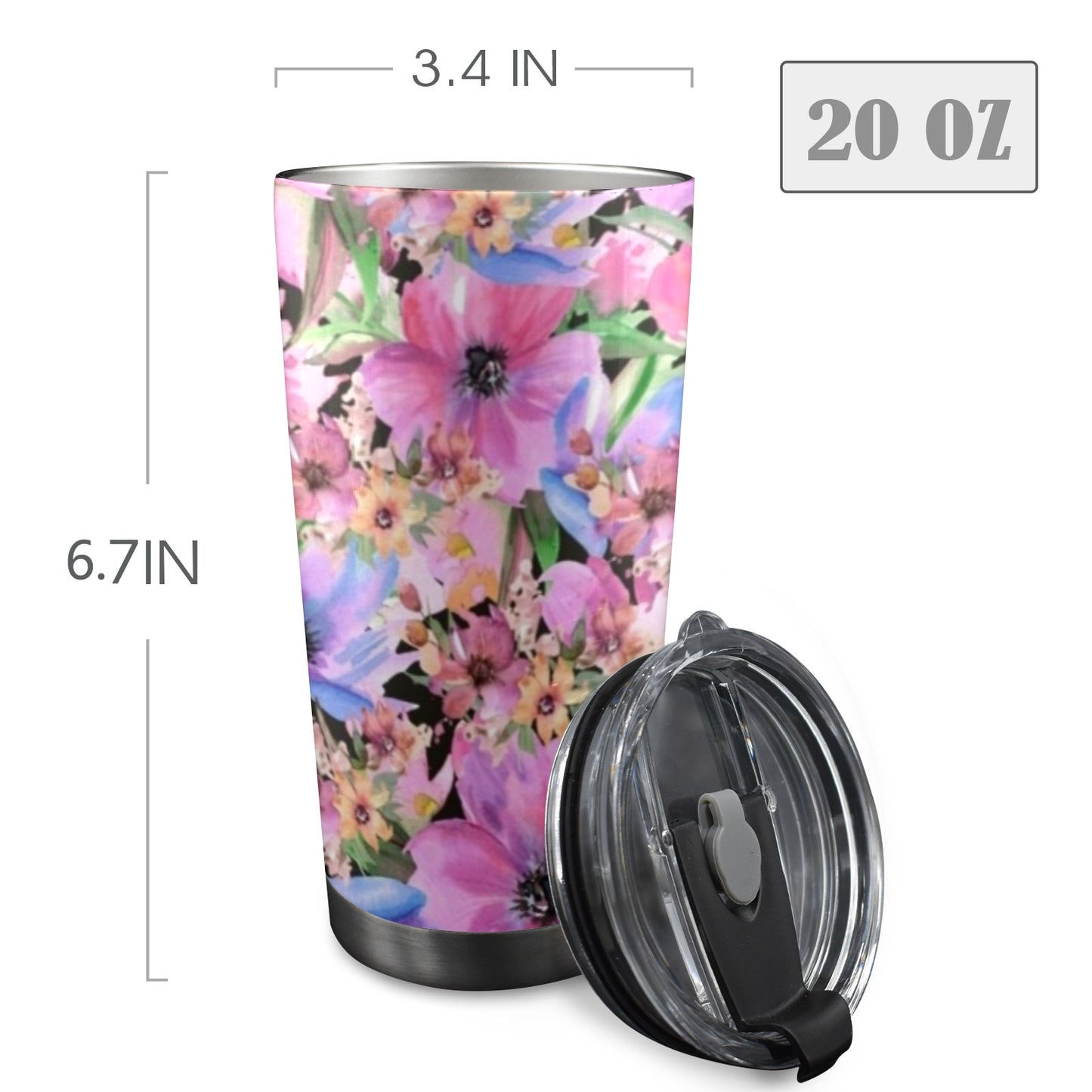 Bright Pink Floral - 20oz Travel Mug / Tumbler