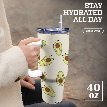 Avocado Characters - 40oz Tumbler with White Handle