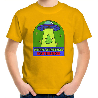 Merry Christmas Earthlings, UFO - Kids Youth T-Shirt