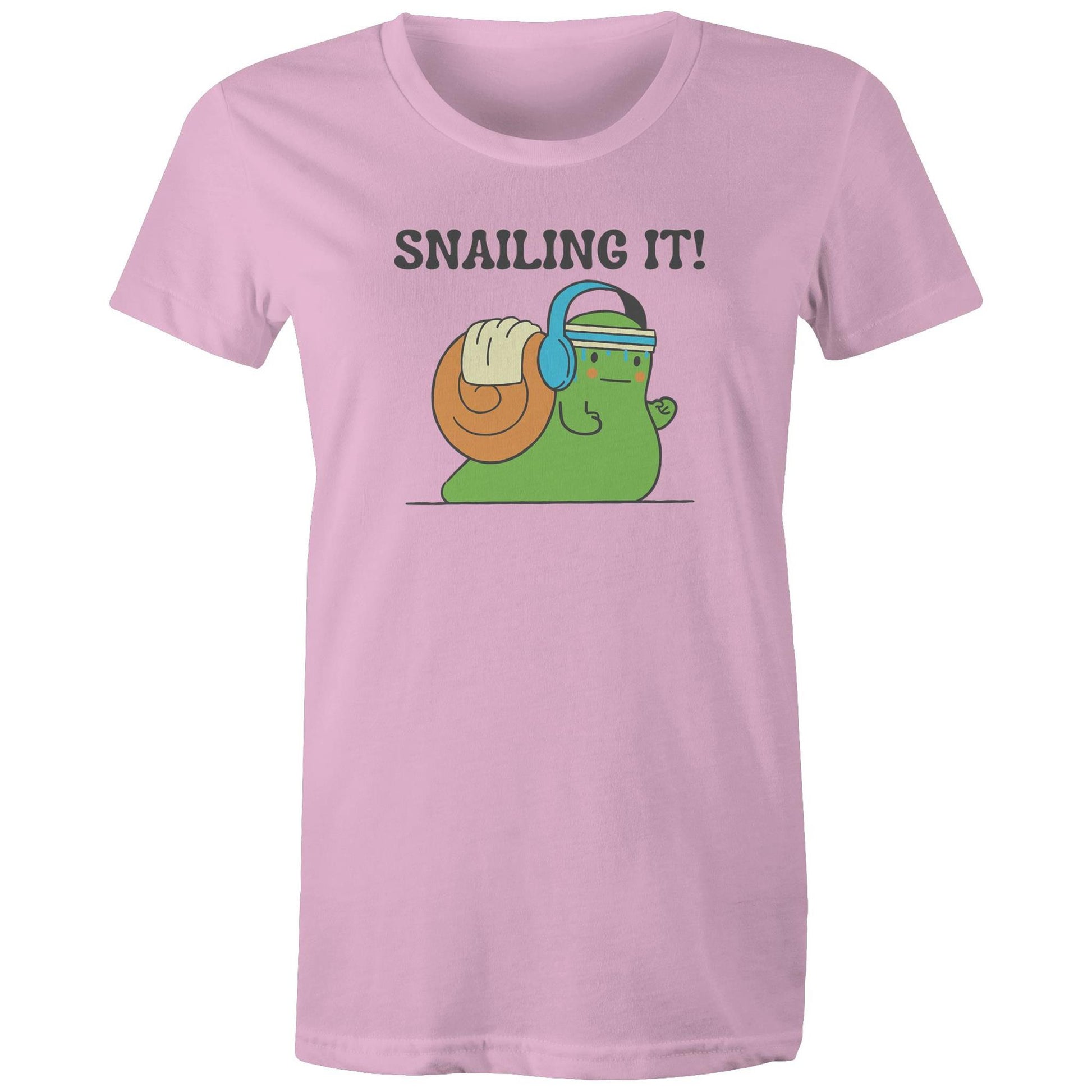 Snailing It - Womens T-shirt Pink Womens T-shirt Fitness Printed In Australia