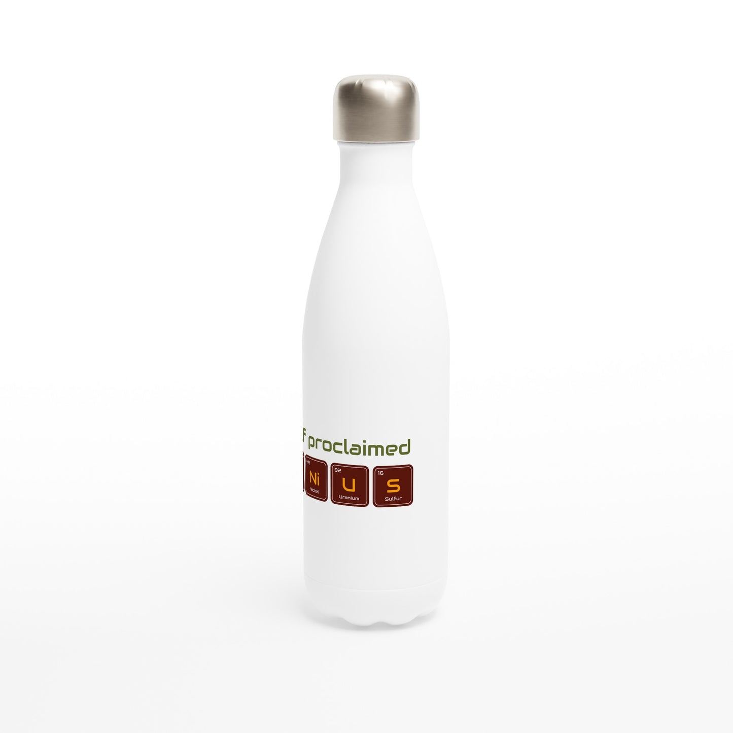 Self Proclaimed Genius, Periodic Table - White 17oz Stainless Steel Water Bottle White Water Bottle Globally Fulfilled Science