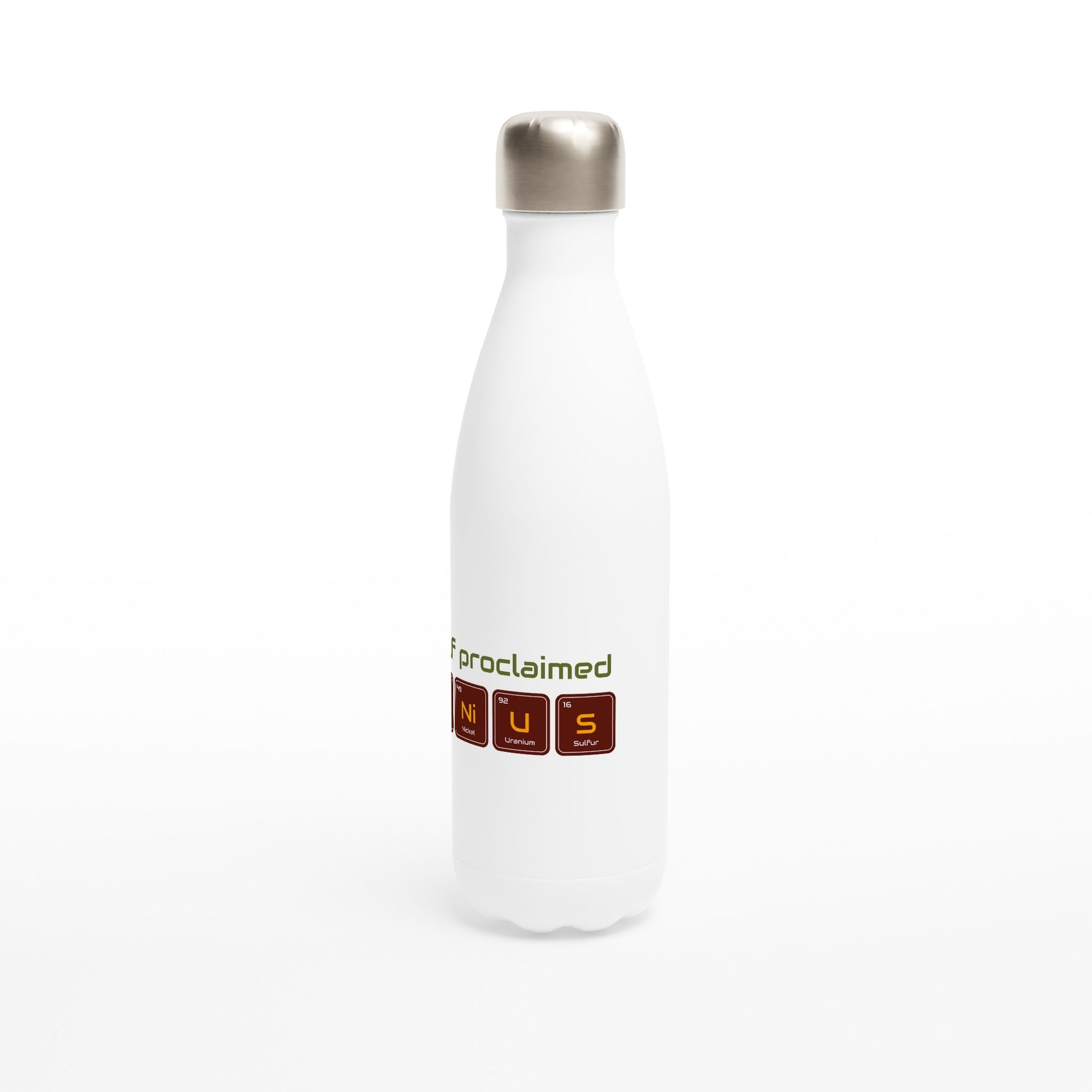 Self Proclaimed Genius, Periodic Table - White 17oz Stainless Steel Water Bottle White Water Bottle Science