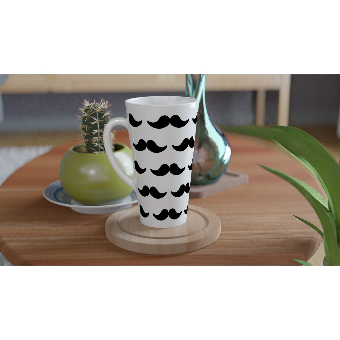 Moustache - White Latte 17oz Ceramic Mug Latte Mug Funny Globally Fulfilled