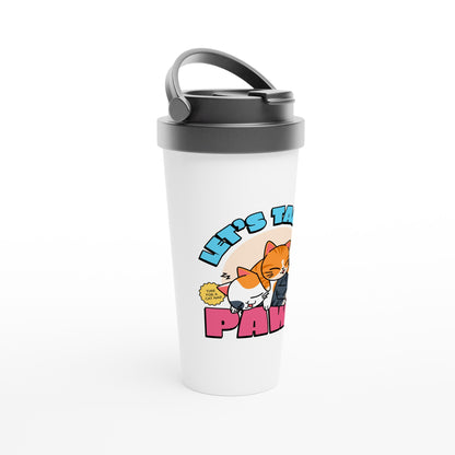 Let's Take A Paws, Cats - White 15oz Stainless Steel Travel Mug Travel Mug animal Globally Fulfilled