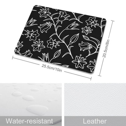 Black And White Floral - Leather Mouse Pad