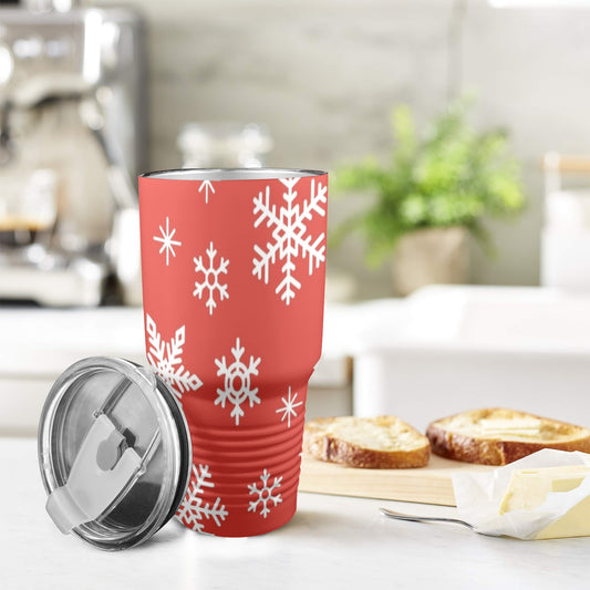 Red Snowflakes, Christmas - 30oz Insulated Stainless Steel Mobile Tumbler