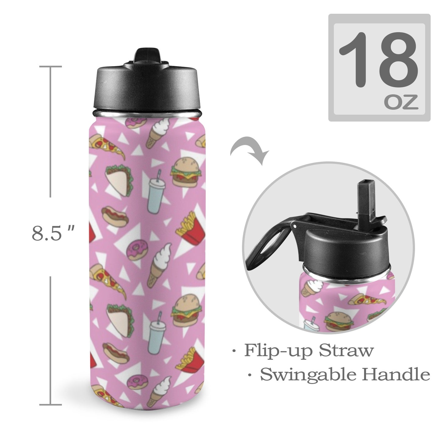 Fast Food - Insulated Water Bottle with Straw Lid (18oz) Insulated Water Bottle with Swing Handle Printed Offshore