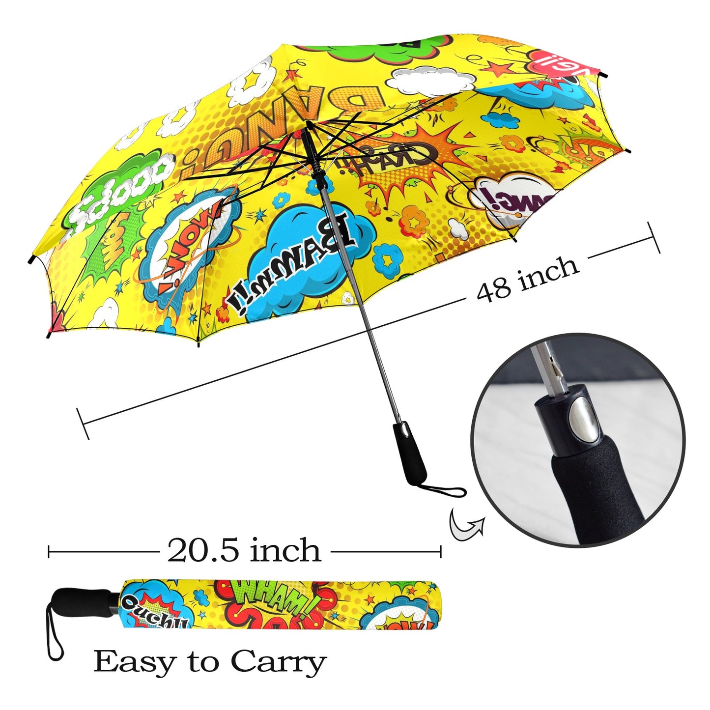 Comic Book Yellow - Semi-Automatic Foldable Umbrella Semi-Automatic Foldable Umbrella