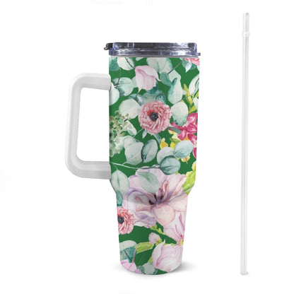 Bright Floral - 40oz Tumbler with White Handle