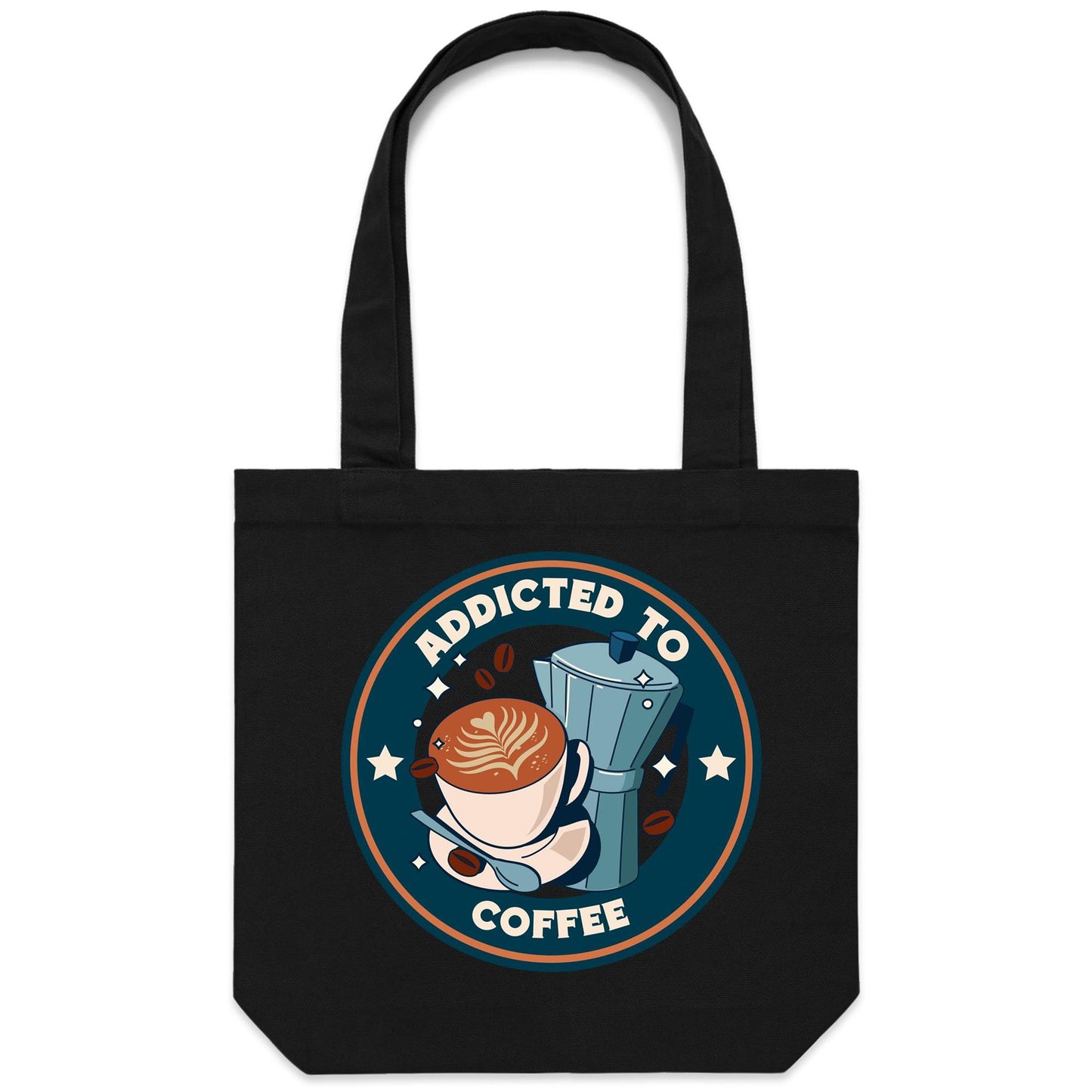 Addicted To Coffee - Canvas Tote Bag Black One Size Tote Bag Printed In Australia