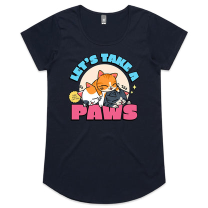 Let's Take A Paws, Time For A Cat Nap - Womens Scoop Neck T-Shirt Navy Womens Scoop Neck T-shirt animal