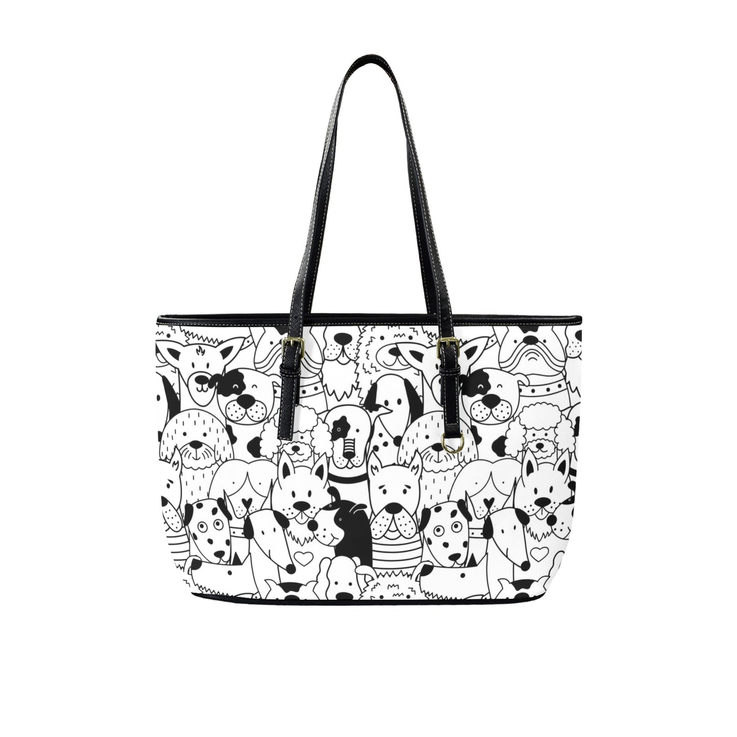 Black And White Dogs - Leather Tote Bag-Large