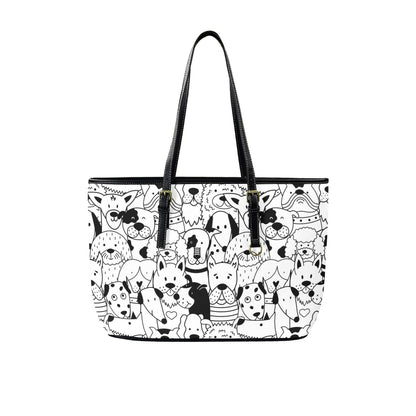 Black And White Dogs - Leather Tote Bag-Large