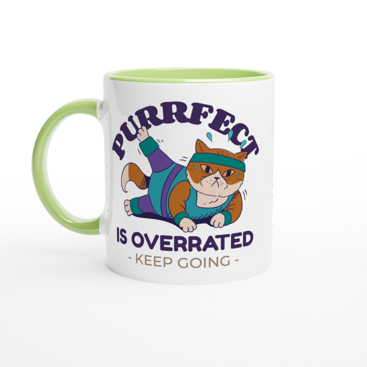 Purrfect Is Overrated - White 11oz Ceramic Mug with Colour Inside Ceramic Green Colour 11oz Mug animal Fitness
