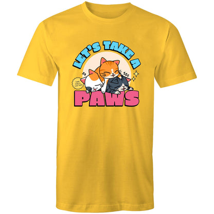 Let's Take A Paws, Time For A Cat Nap - Mens T-Shirt Yellow Mens T-shirt animal