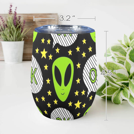 Alien OK - 12oz Wine Tumbler 12oz Wine Tumbler Printed Offshore Sci Fi