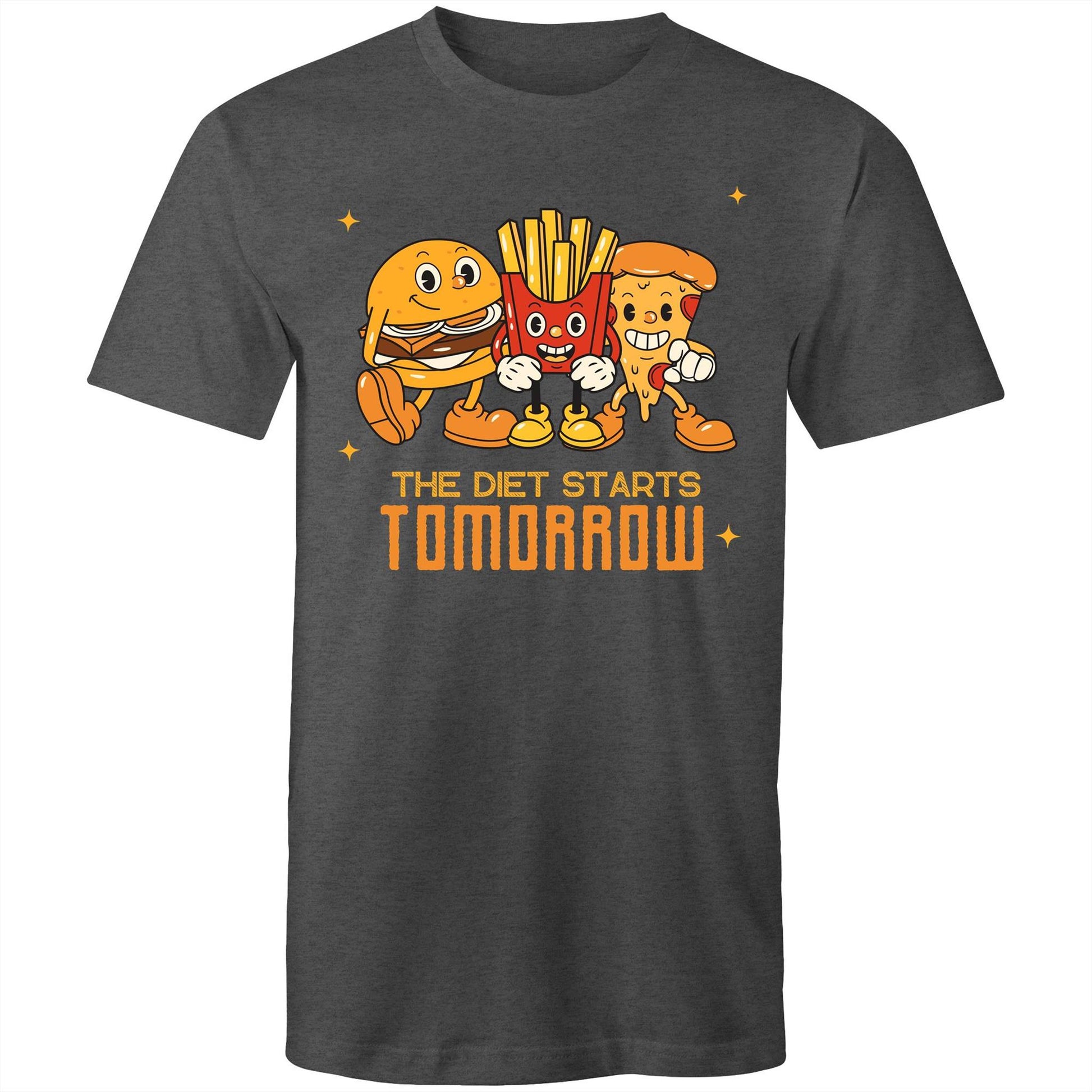 The Diet Starts Tomorrow, Hamburger, Pizza, Fries - Mens T-Shirt Asphalt Marle Mens T-shirt Food Funny Retro