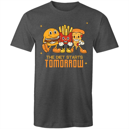 The Diet Starts Tomorrow, Hamburger, Pizza, Fries - Mens T-Shirt Asphalt Marle Mens T-shirt Food Funny Retro