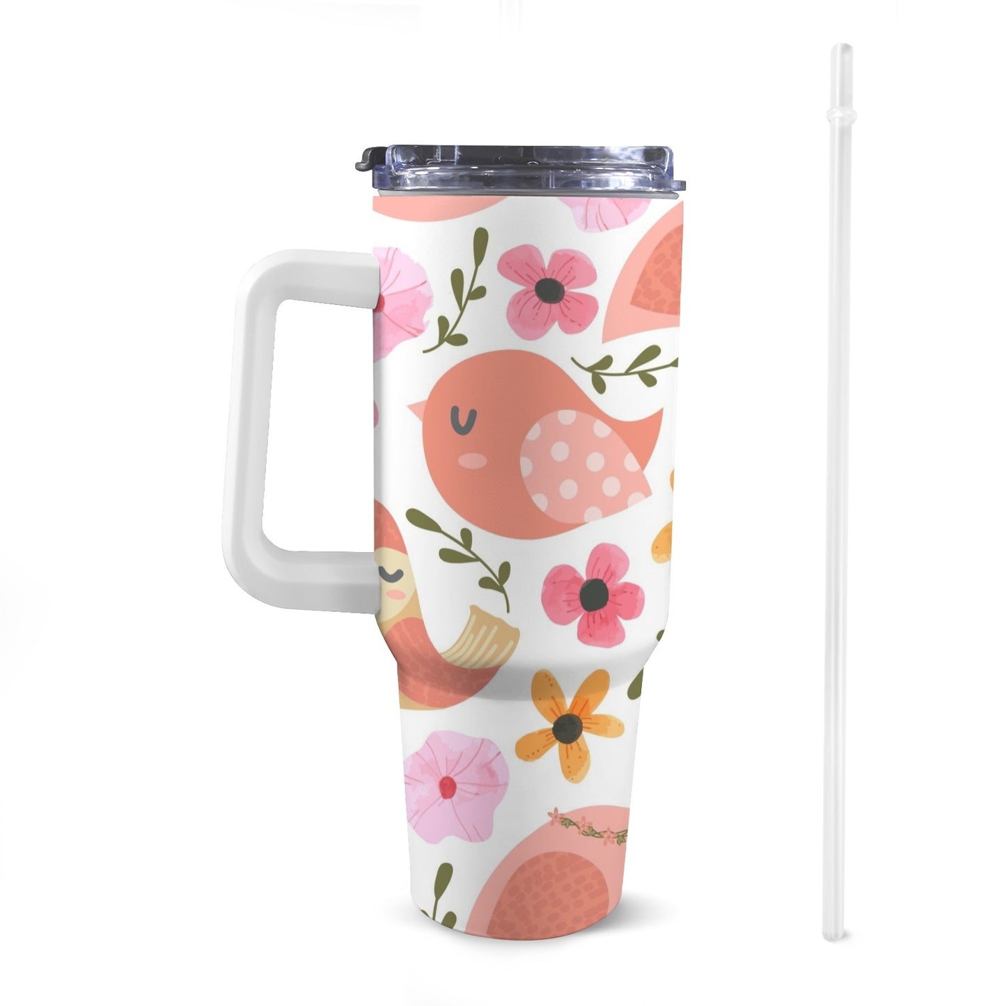 Lovely Birds - 40oz Tumbler with White Handle