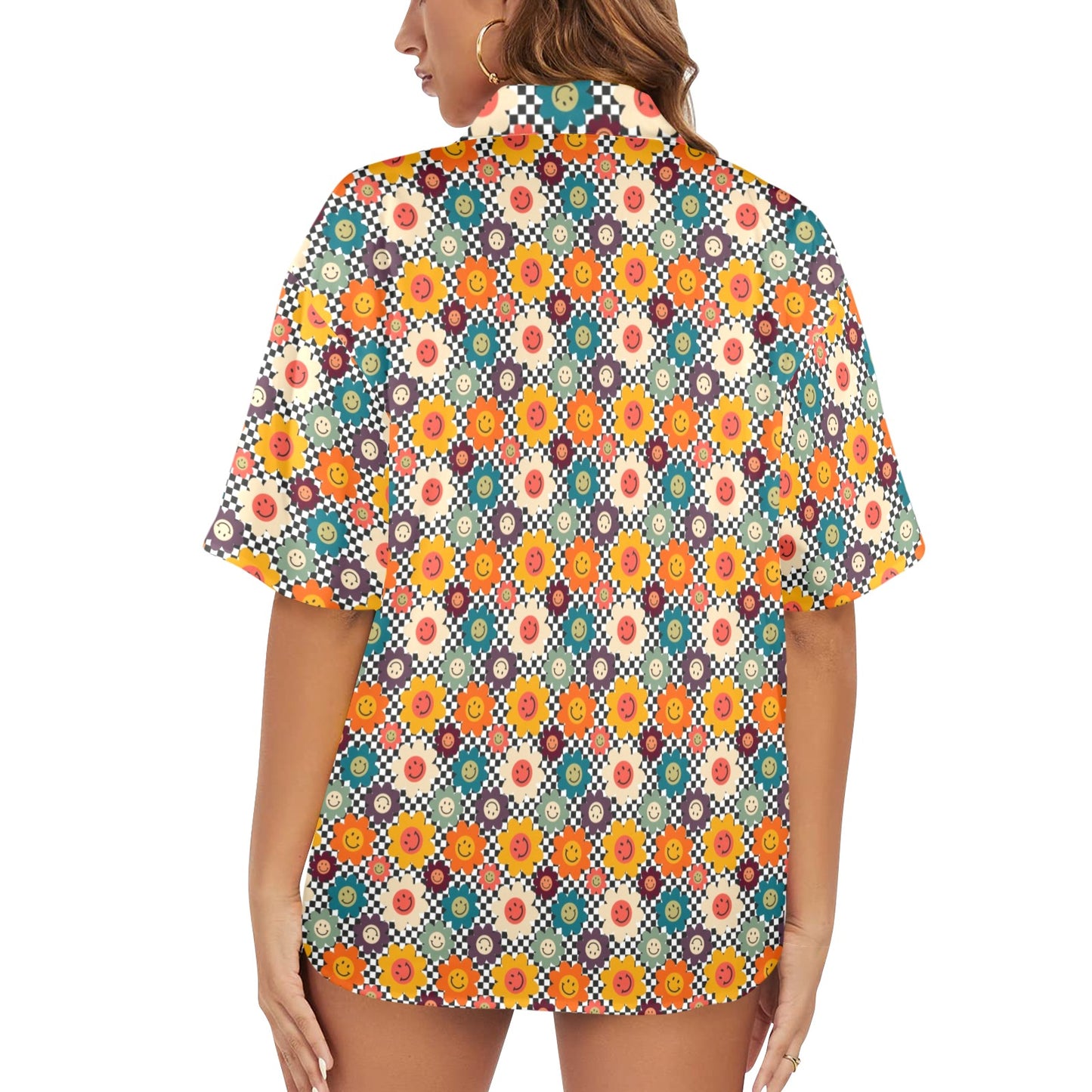 Happy Retro Flowers - Womens Hawaiian Shirt