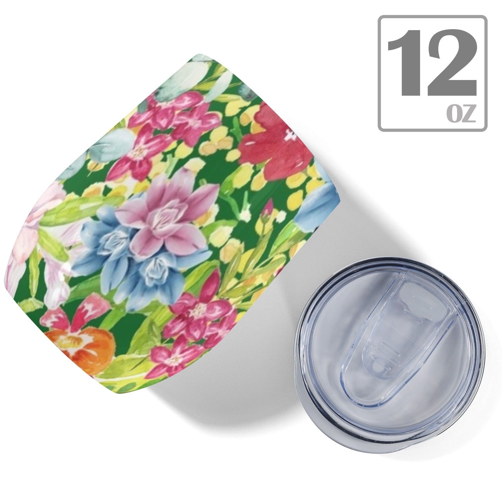 Bright Floral - 12oz Wine Tumbler 12oz Wine Tumbler Plants Printed Offshore