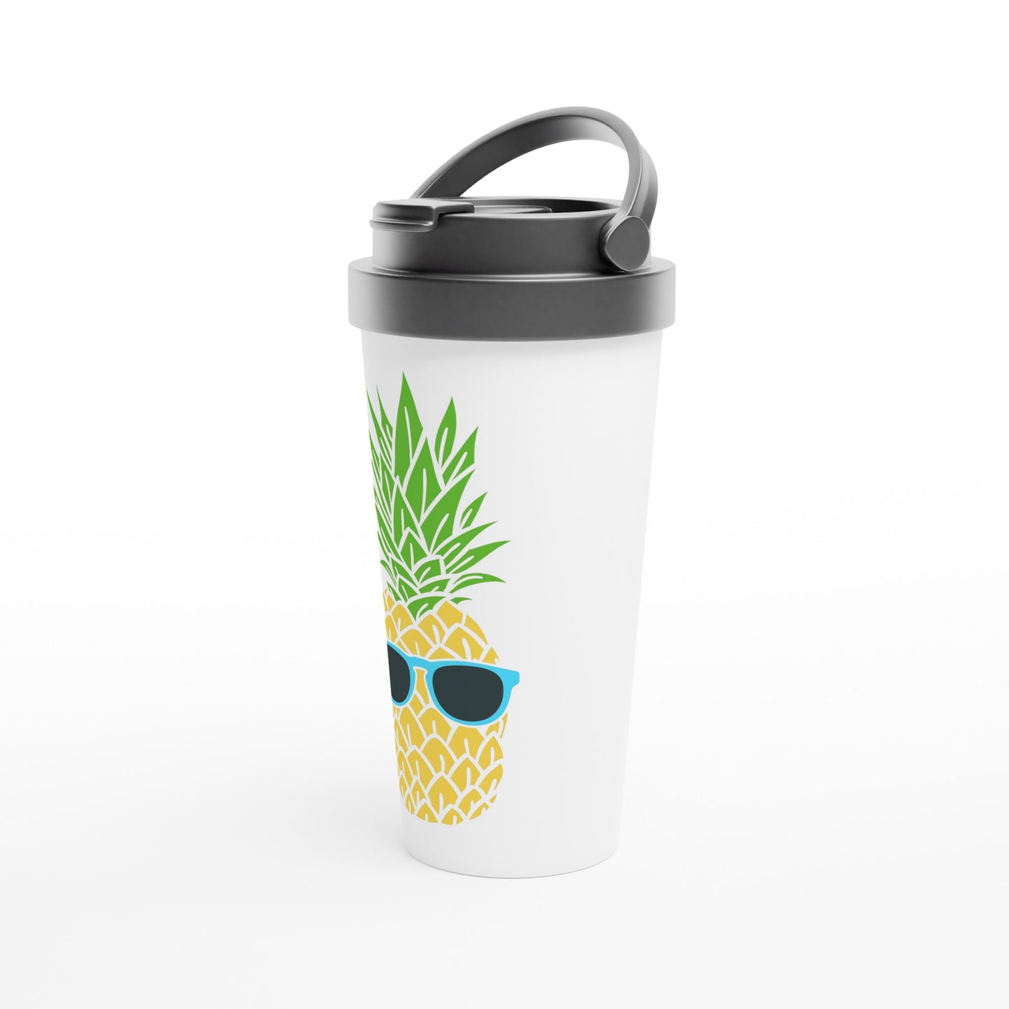 Pineapple With Glasses - White 15oz Stainless Steel Travel Mug Travel Mug Food Globally Fulfilled