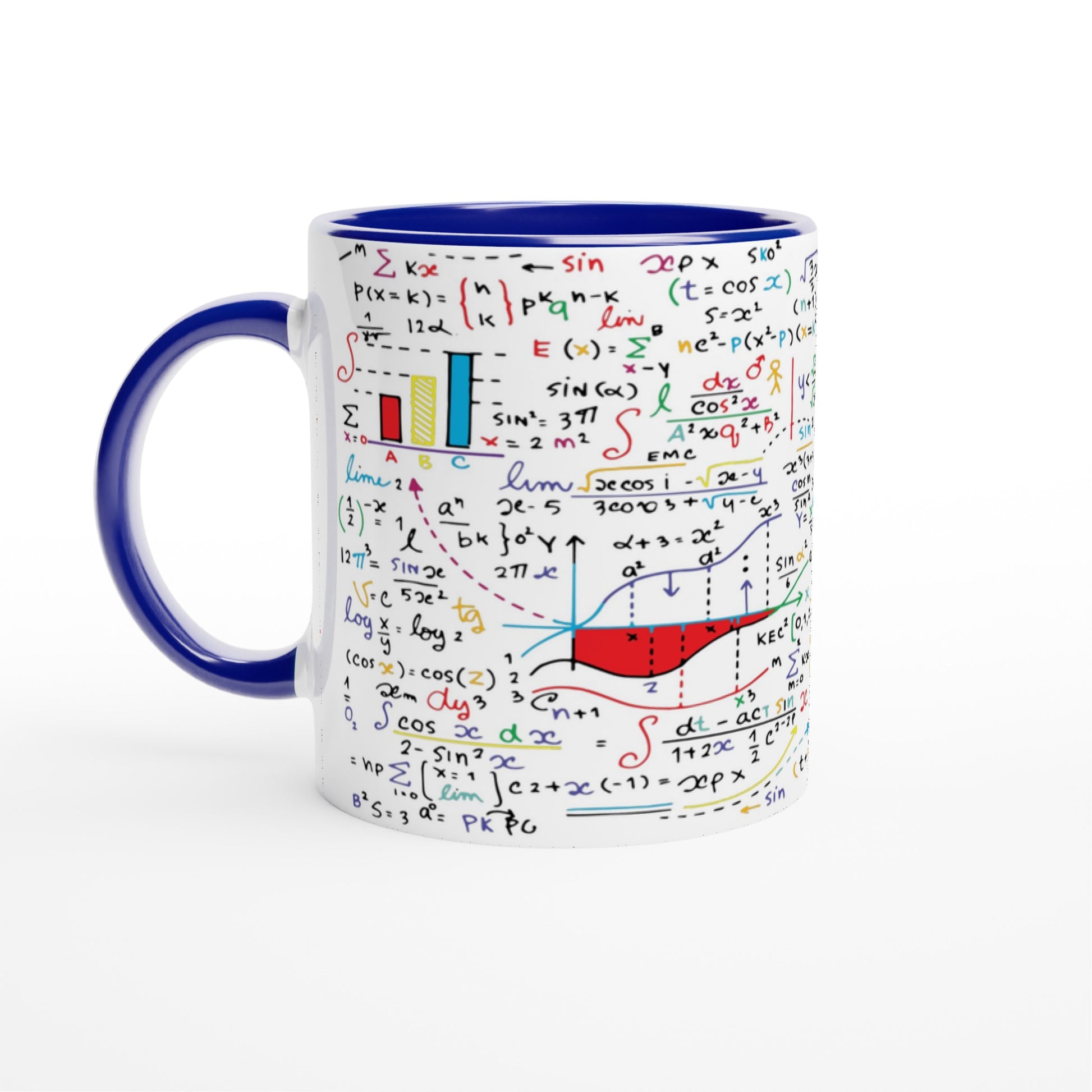 Colourful Maths Formulas - White 11oz Ceramic Mug with Colour Inside Ceramic Blue Colour 11oz Mug Globally Fulfilled Science