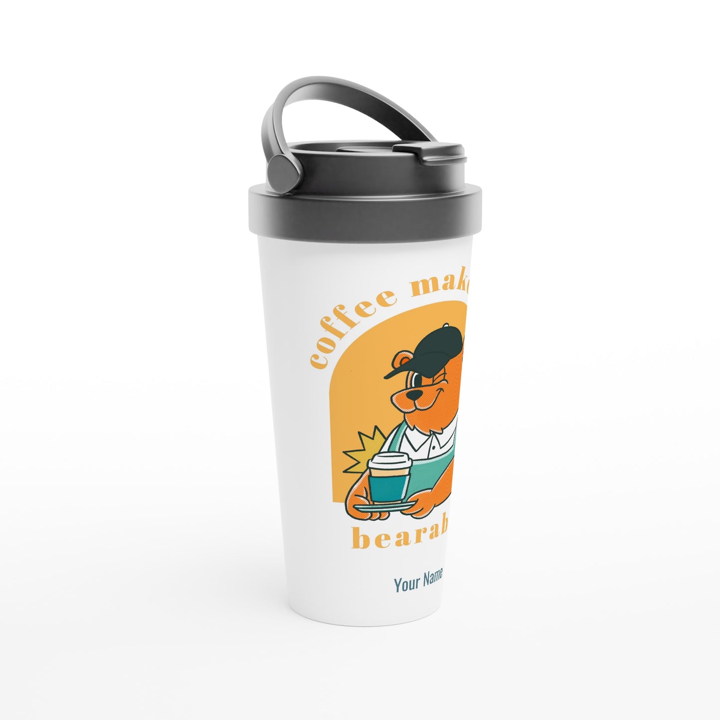 Personalised - Coffee Makes Life Bearable - White 15oz Stainless Steel Travel Mug Personalised Travel Mug retro